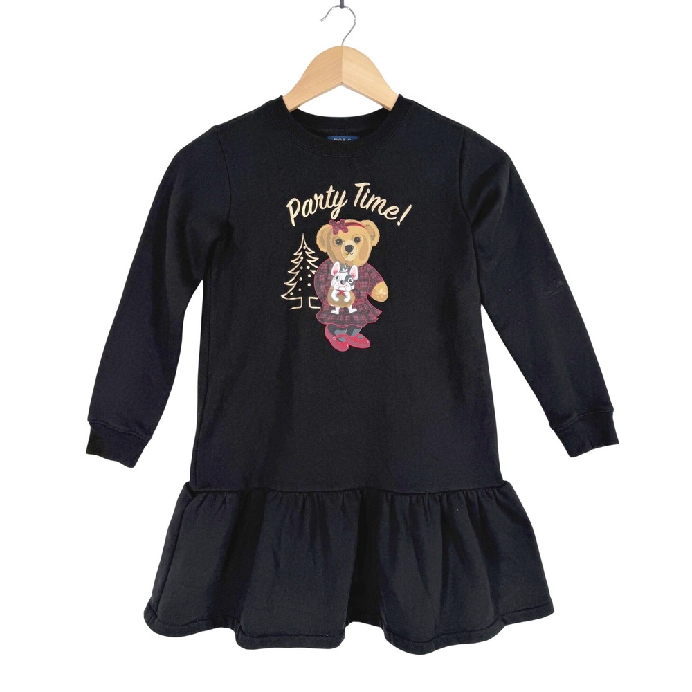 Polo Ralph Lauren Bear Holiday Dress Kids Size M 8-10 Black Ruffle Party Time